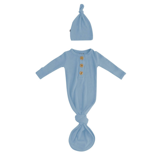 Kyte Baby Ribbed Knotted Gown and Hat Slate