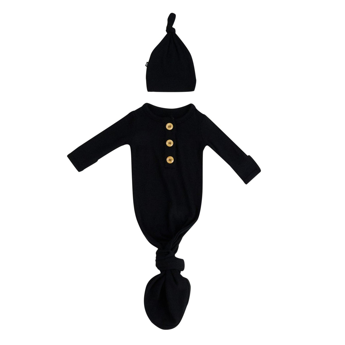 Kyte Baby Ribbed Knotted Gown and Hat Midnight