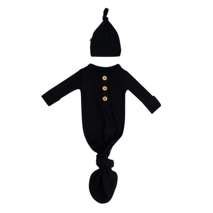 Kyte Baby Ribbed Knotted Gown and Hat Midnight