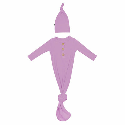 Kyte Baby Ribbed Knotted Day Gown with Hat Set in Poi
