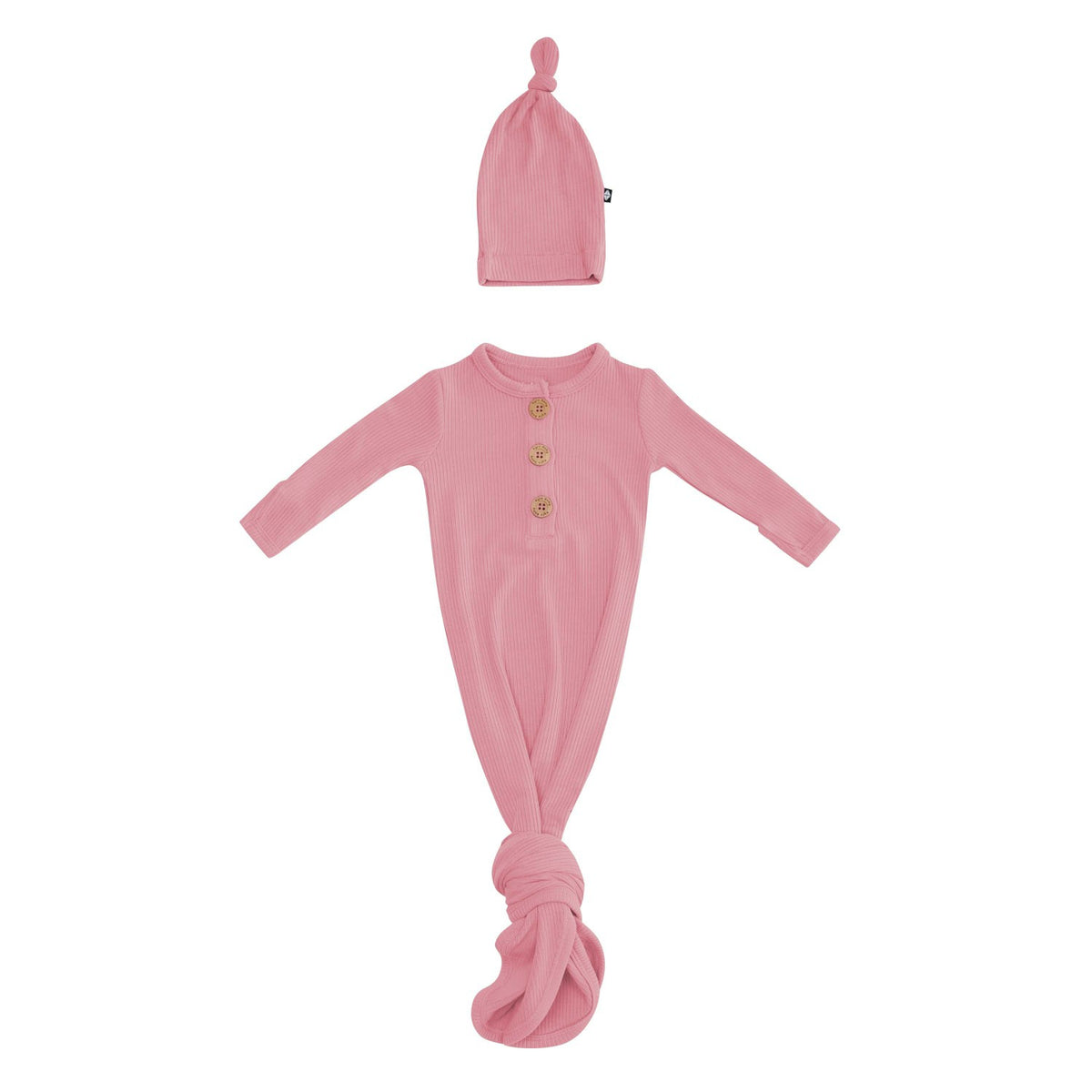 Kyte Baby Ribbed Knotted Day Gown with Hat Set in Apple Blossom