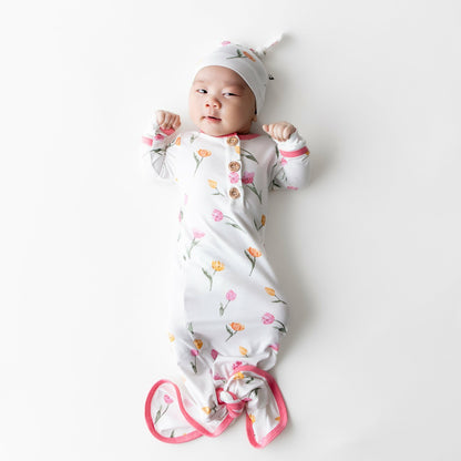 Kyte Baby Knotted Day Gown with Hat Set in Tulip