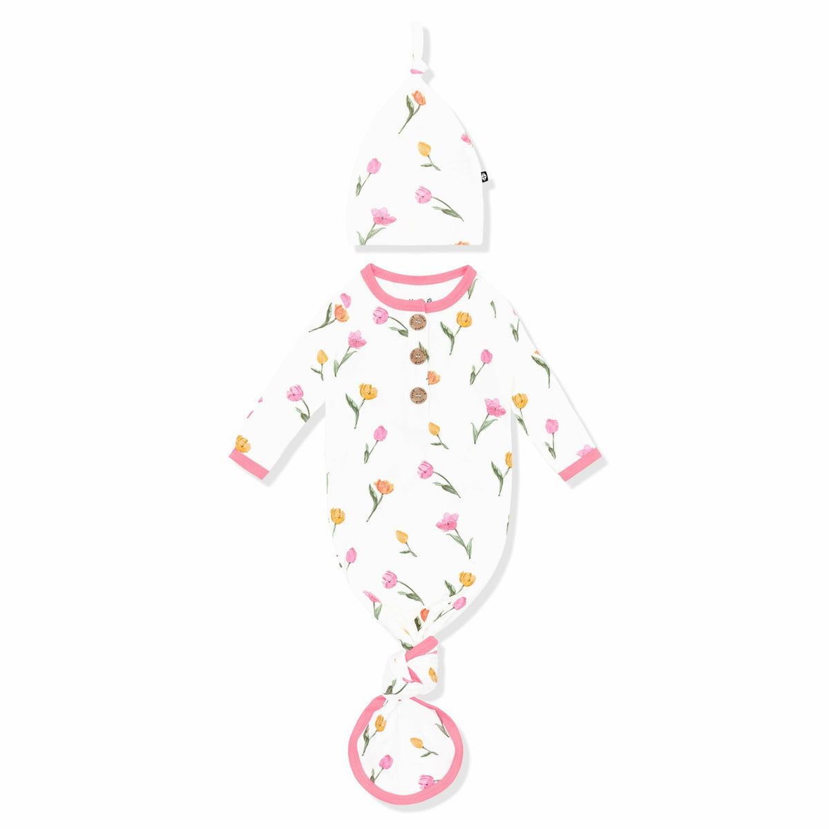Kyte Baby Knotted Day Gown with Hat Set in Tulip