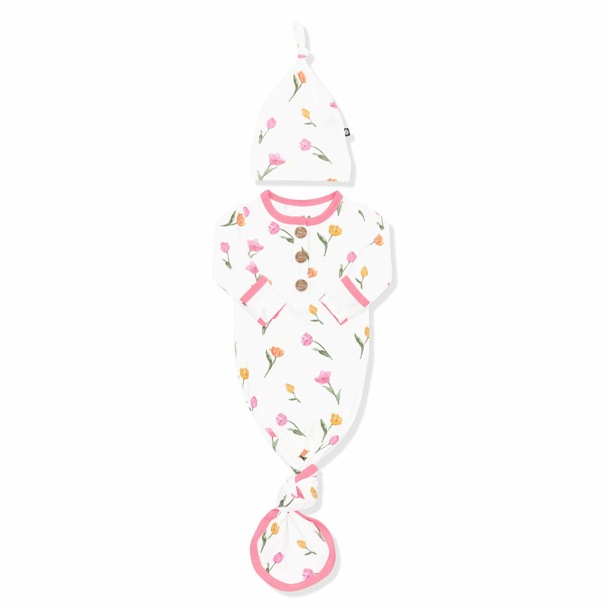 Kyte Baby Knotted Day Gown with Hat Set in Tulip