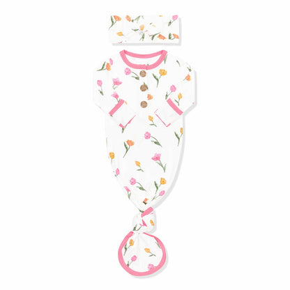 Kyte Baby Knotted Gown with Bow Set in Cloud