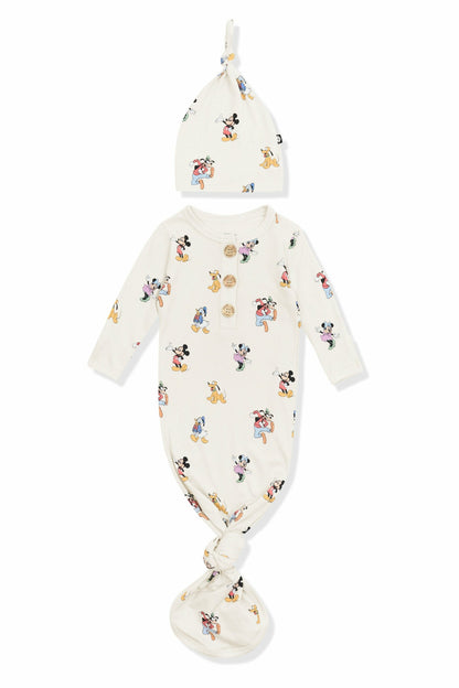 Kyte Baby Knotted Day Gown with Hat Set in Mickey Mouse and Friends