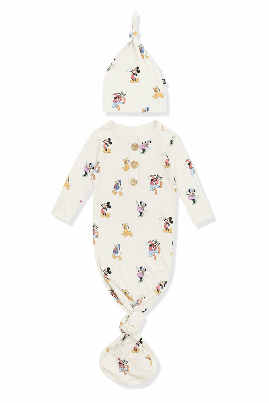 Kyte Baby Knotted Day Gown with Hat Set in Mickey Mouse and Friends