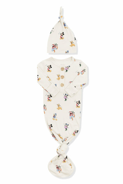 Kyte Baby Knotted Day Gown with Hat Set in Mickey Mouse and Friends