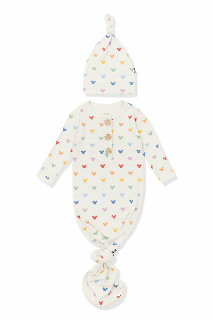 Kyte Baby Knotted Day Gown with Hat Set in Pastel Mickey Mouse