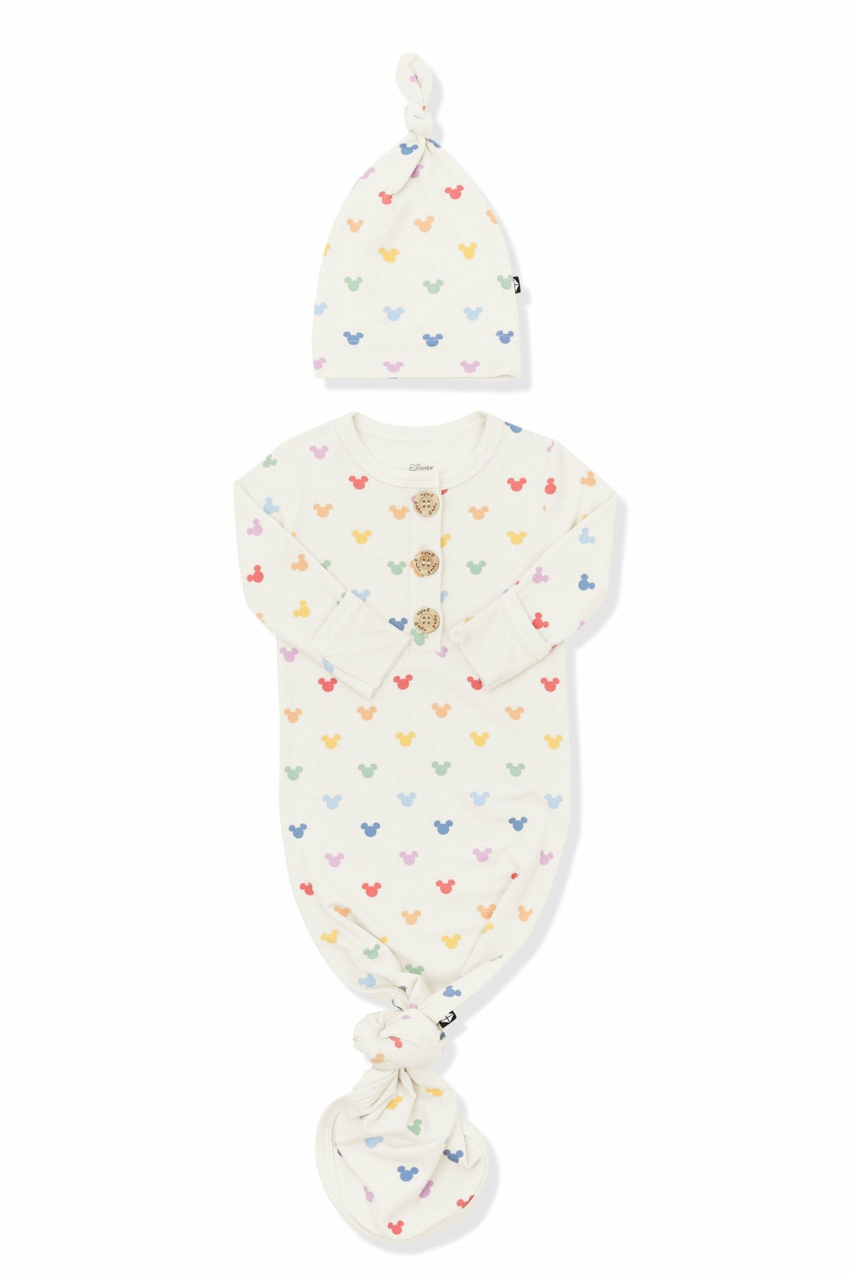 Kyte Baby Knotted Day Gown with Hat Set in Pastel Mickey Mouse