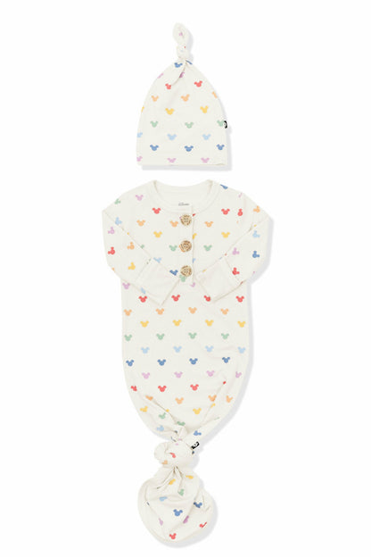 Kyte Baby Knotted Day Gown with Hat Set in Pastel Mickey Mouse