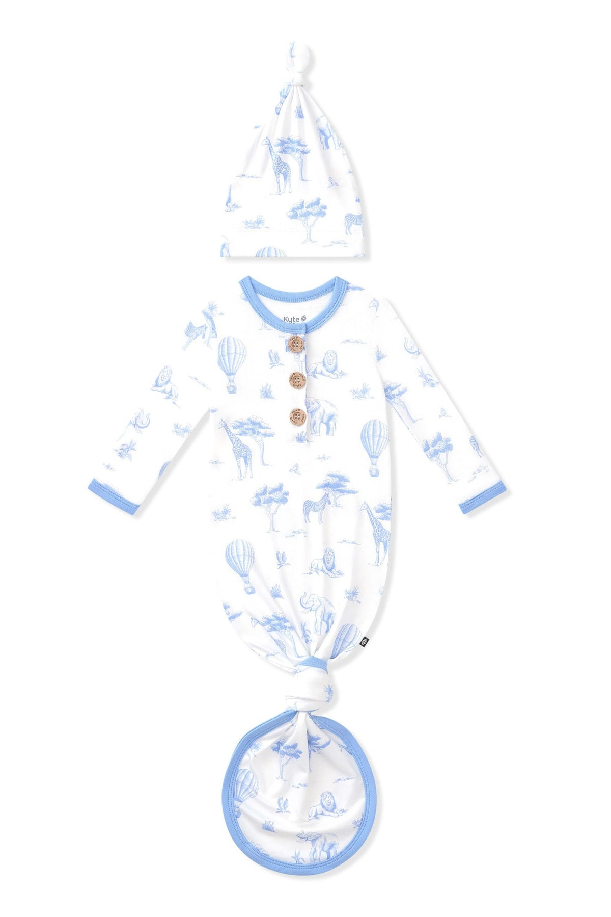 Kyte Baby Knotted Day Gown with Hat Set in Toile Safari