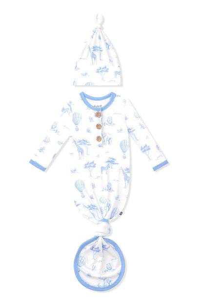 Kyte Baby Knotted Day Gown with Hat Set in Toile Safari