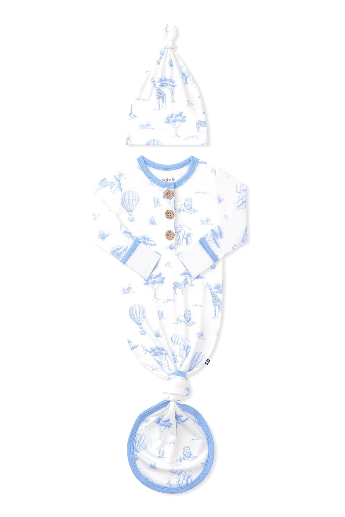 Kyte Baby Knotted Day Gown with Hat Set in Toile Safari