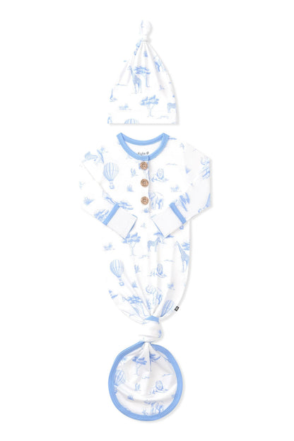 Kyte Baby Knotted Day Gown with Hat Set in Toile Safari