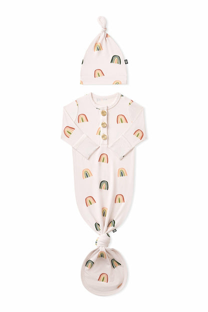 Kyte Baby Knotted Day Gown with Hat Set in Retro Rainbow