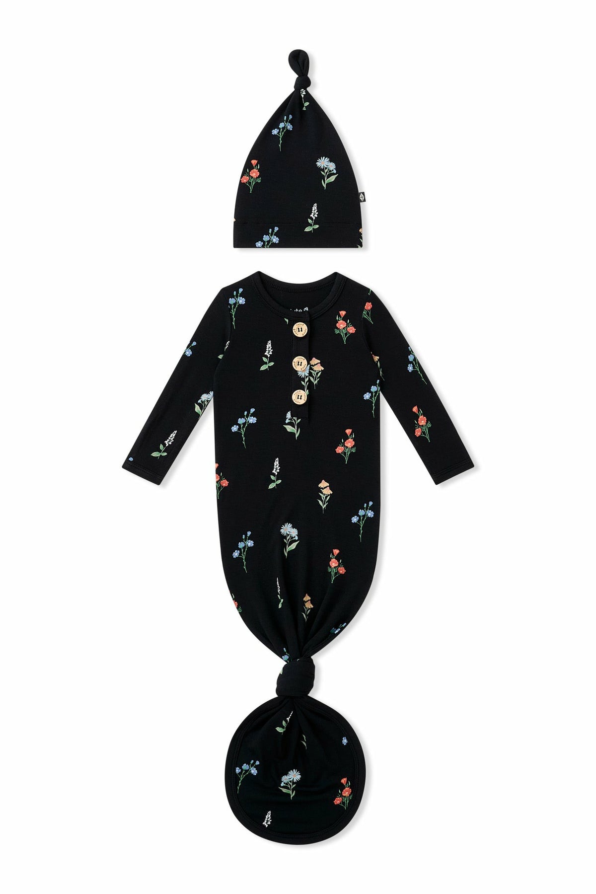 Kyte Baby Knotted Day Gown with Hat Set in Midnight Wildflower
