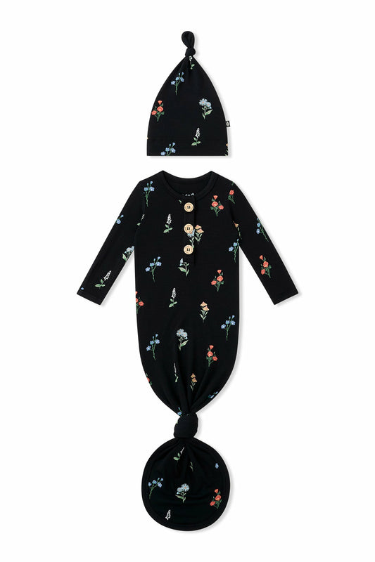 Kyte Baby Knotted Day Gown with Hat Set in Midnight Wildflower