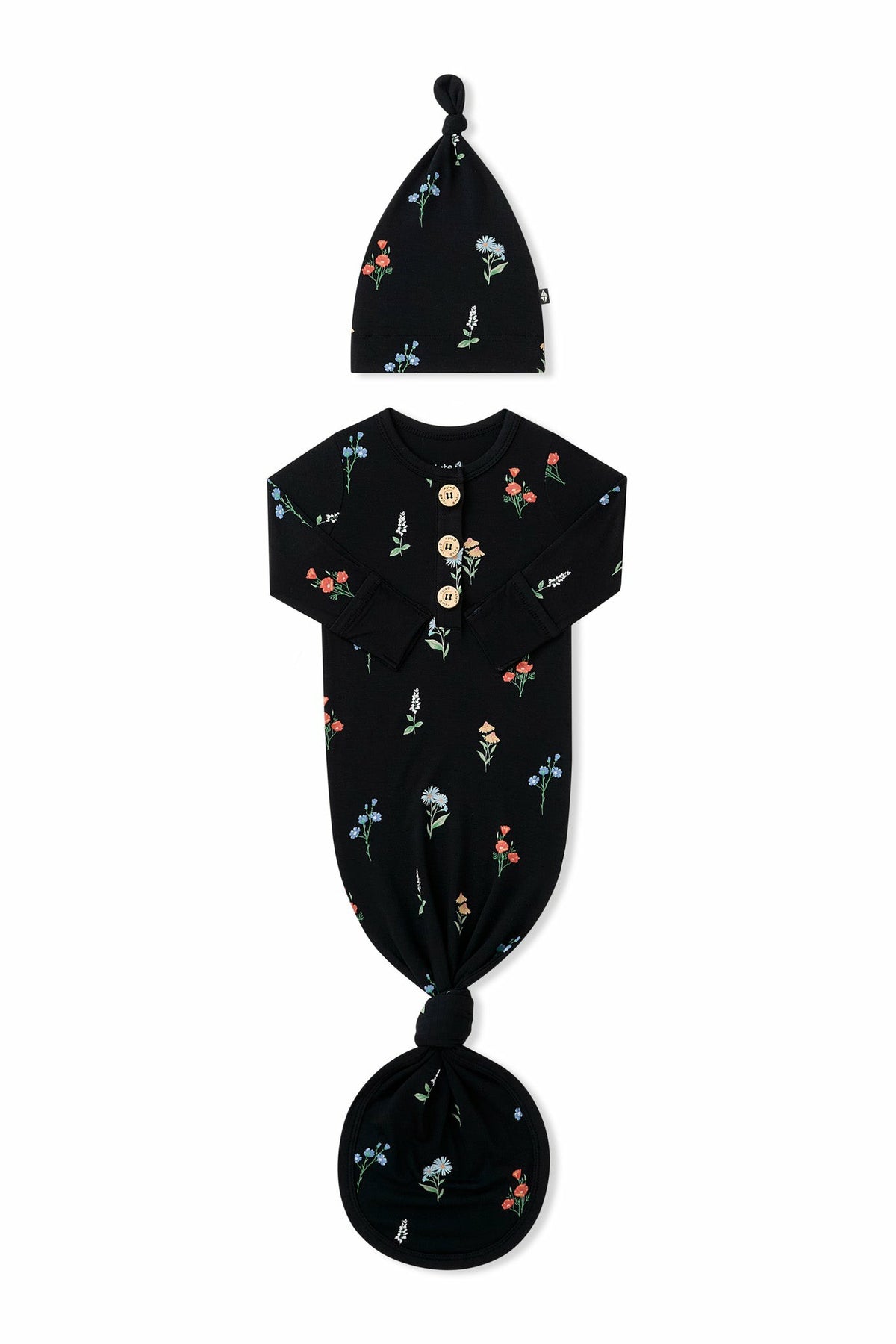 Kyte Baby Knotted Day Gown with Hat Set in Midnight Wildflower