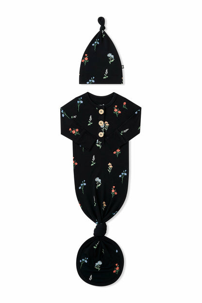 Kyte Baby Knotted Day Gown with Hat Set in Midnight Wildflower