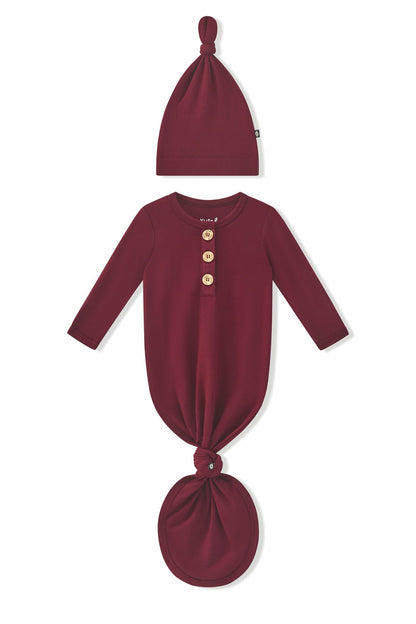 Kyte Baby Knotted Day Gown with Hat Set in Burgundy