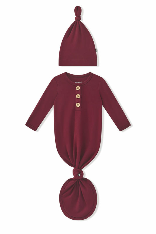 Kyte Baby Knotted Day Gown with Hat Set in Burgundy