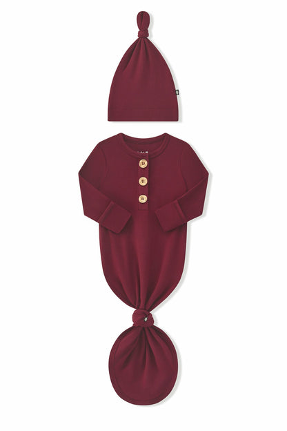 Kyte Baby Knotted Day Gown with Hat Set in Burgundy