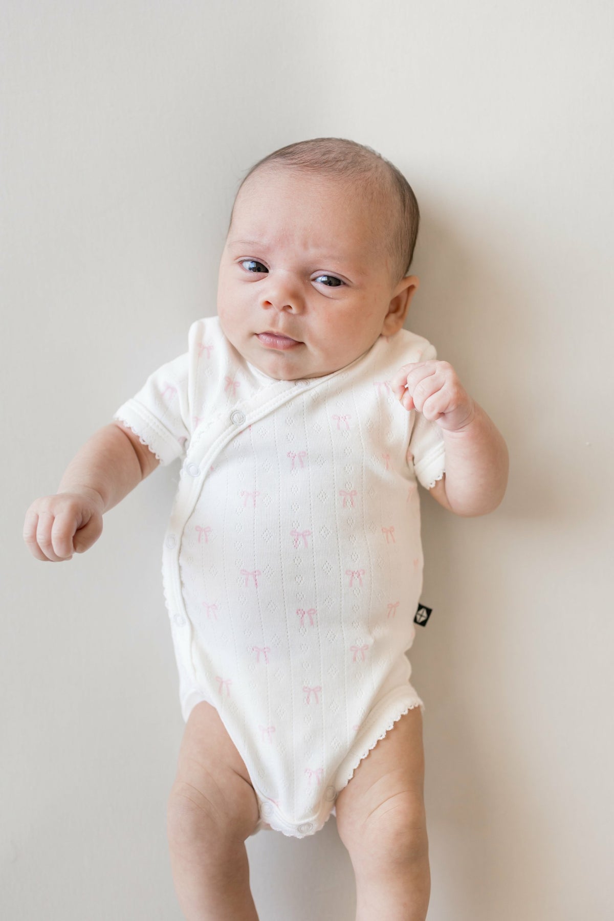 Kyte Baby Pointelle Kimono Bodysuit in Sweet Pink Bow