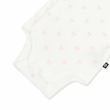 Kyte Baby Pointelle Kimono Bodysuit in Sweet Pink Bow