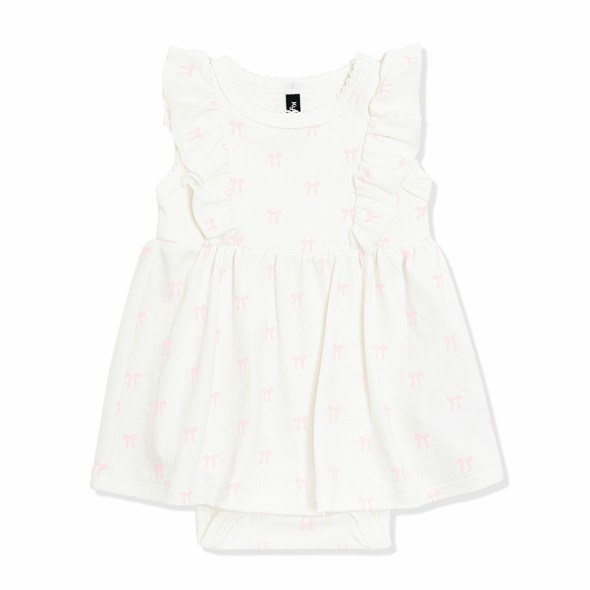 Kyte Baby Pointelle Bodysuit Dress in Sweet Pink Bow