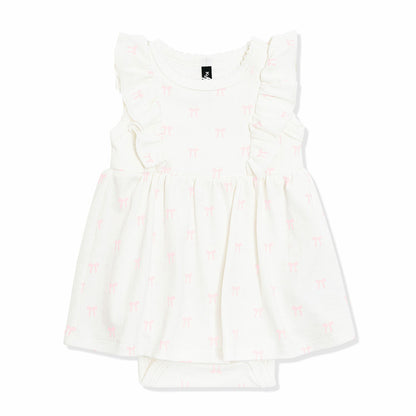 Kyte Baby Pointelle Bodysuit Dress in Sweet Pink Bow