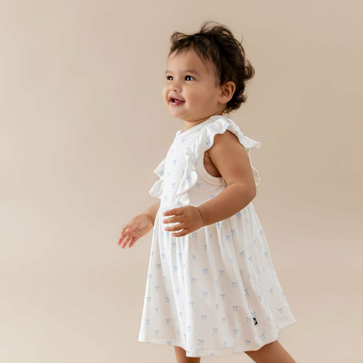 Kyte Baby Pointelle Bodysuit Dress in Sweet Blue Bow