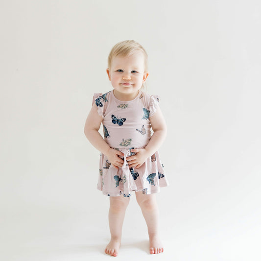 Kyte Baby Twirl Bodysuit Dress in Blush Butterfly