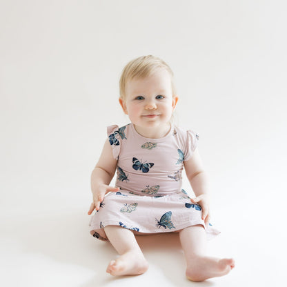 Kyte Baby Twirl Bodysuit Dress in Blush Butterfly