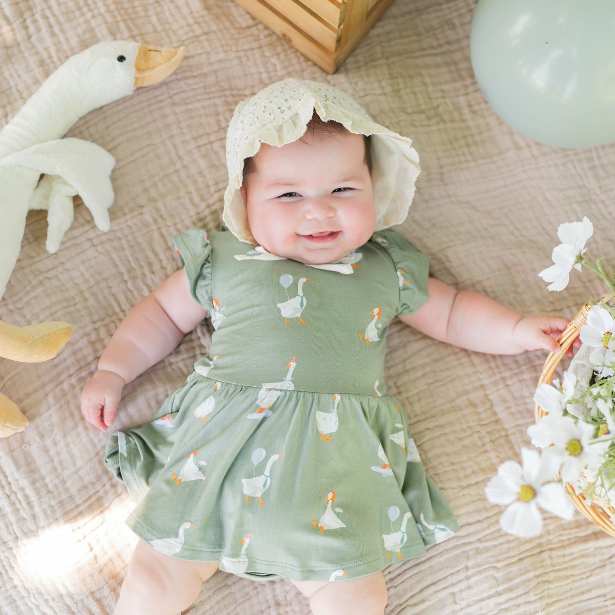 Kyte Baby Twirl Bodysuit Dress in Silly Goose