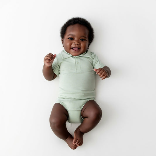 Kyte Baby Polo Bodysuit in Basil