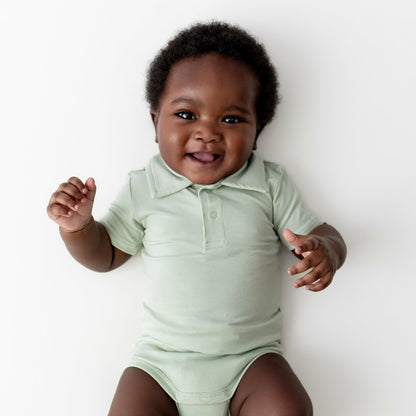 Kyte Baby Polo Bodysuit in Basil