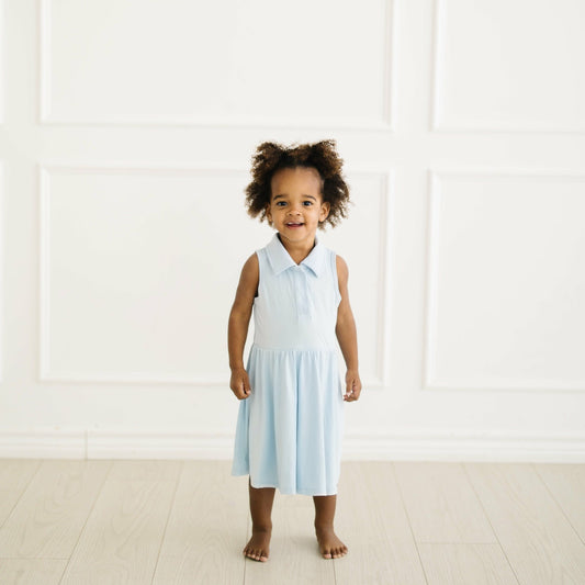 Kyte Baby Polo Bodysuit Dress in Breeze