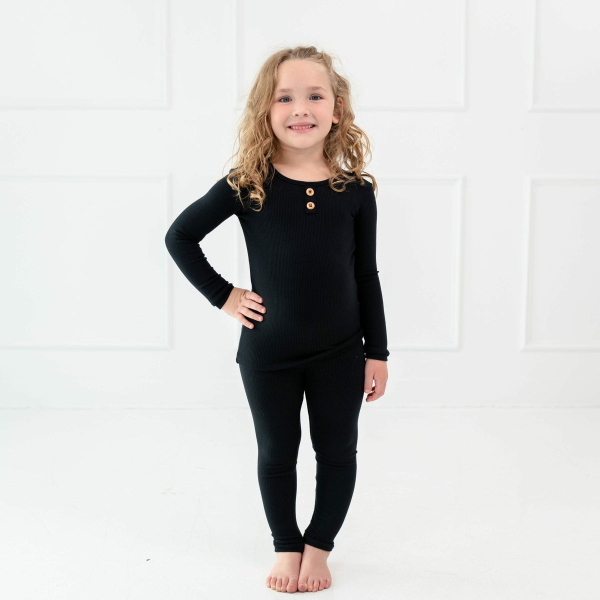 Kyte Baby Ribbed Henley Set in Midnight