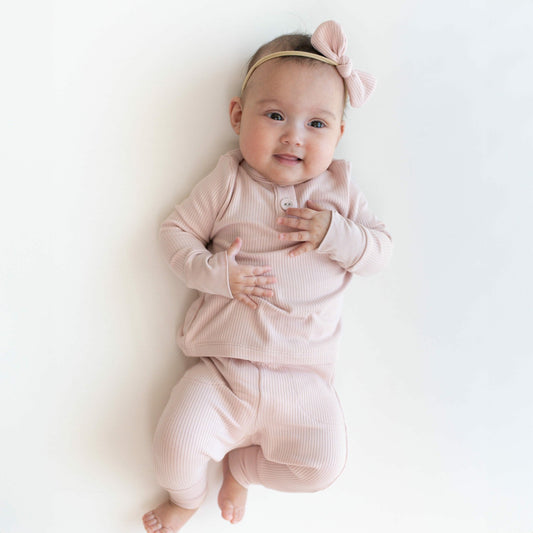 Kyte Baby Ribbed Infant Henley Set in Blush