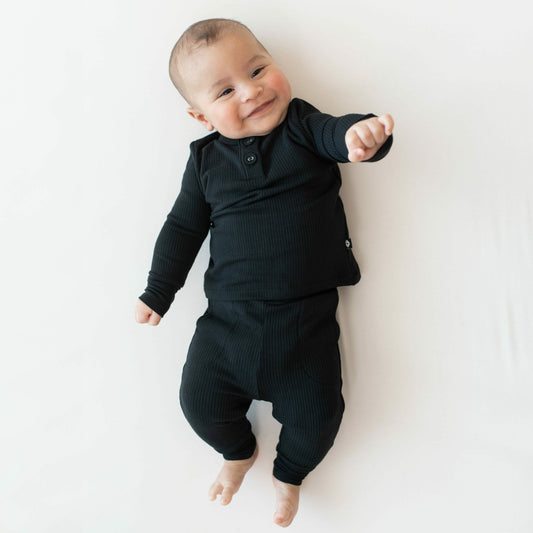 Kyte Baby Ribbed Infant Henley Set in Midnight
