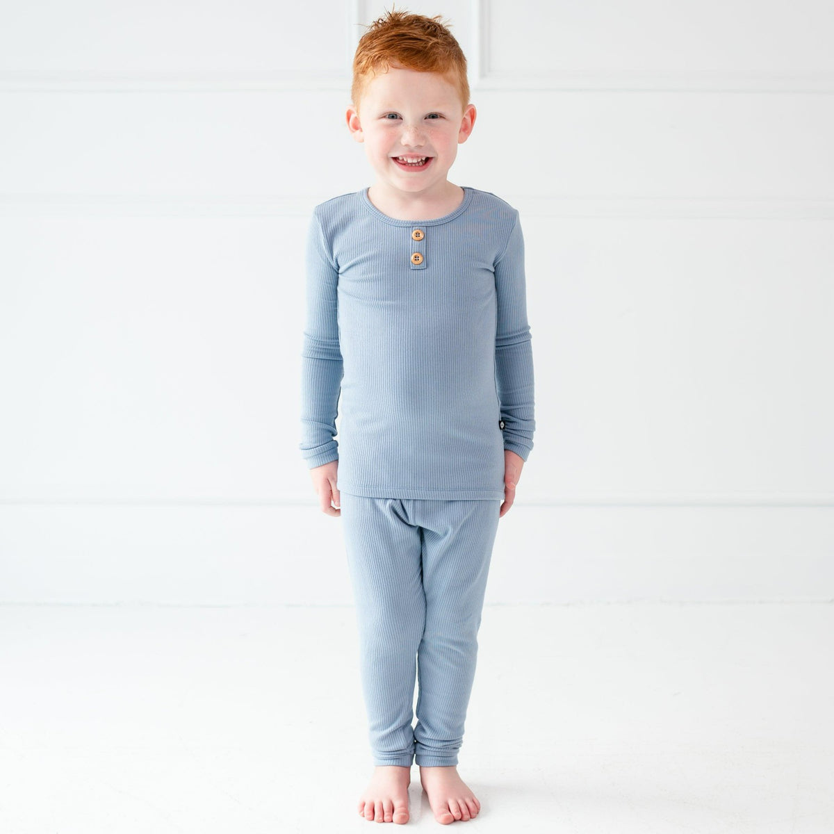 Kyte Baby Ribbed Henley Set in Slate