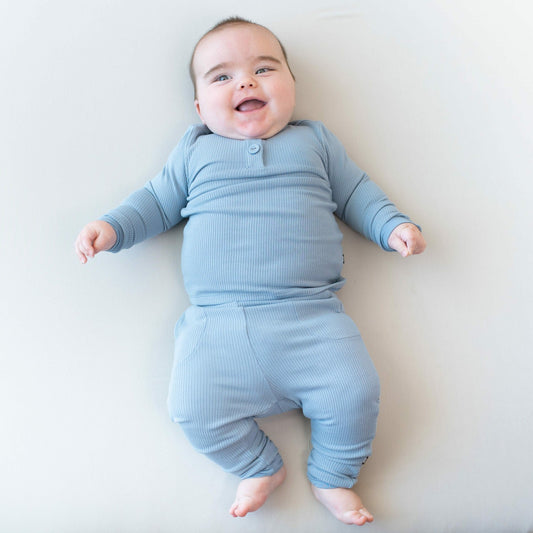 Kyte Baby Ribbed Infant Henley Set in Slate
