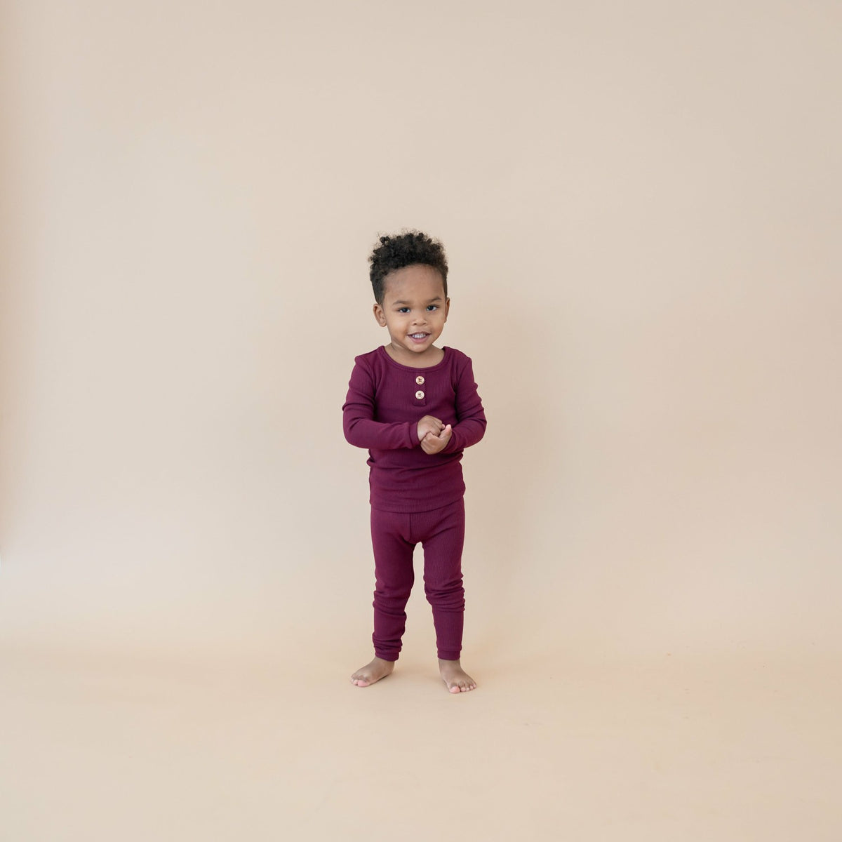 Kyte Baby Ribbed Henley Set in Burgundy