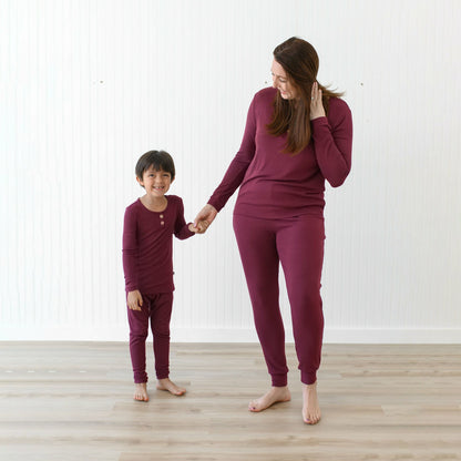 Kyte Baby Ribbed Henley Set in Burgundy