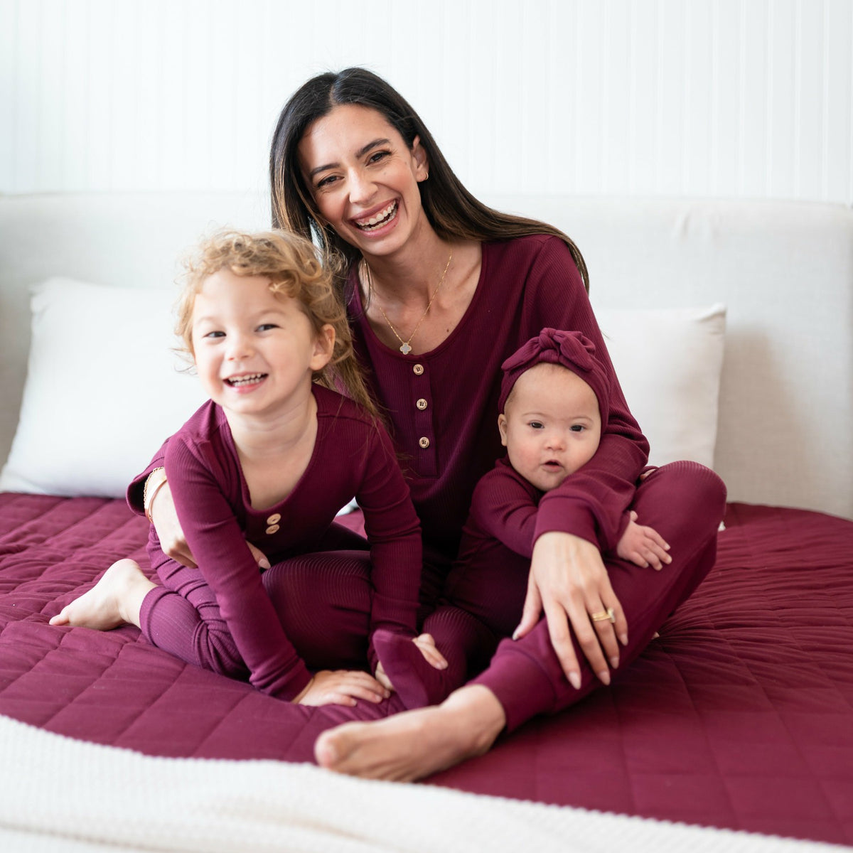Kyte Baby Ribbed Henley Set in Burgundy