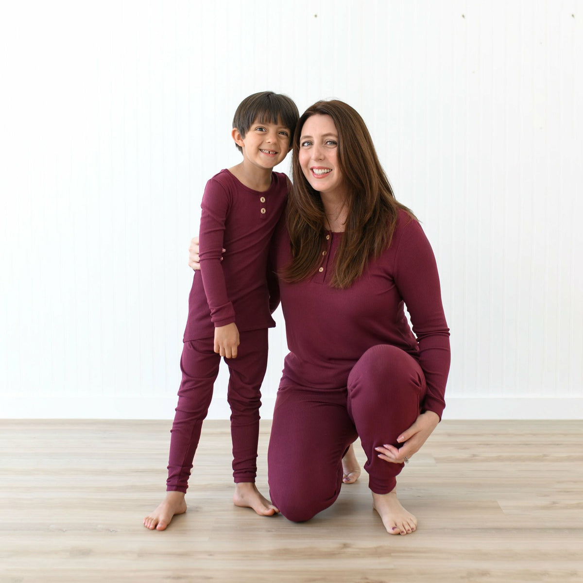 Kyte Baby Ribbed Henley Set in Burgundy