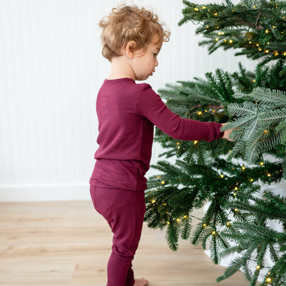 Kyte Baby Ribbed Henley Set in Burgundy