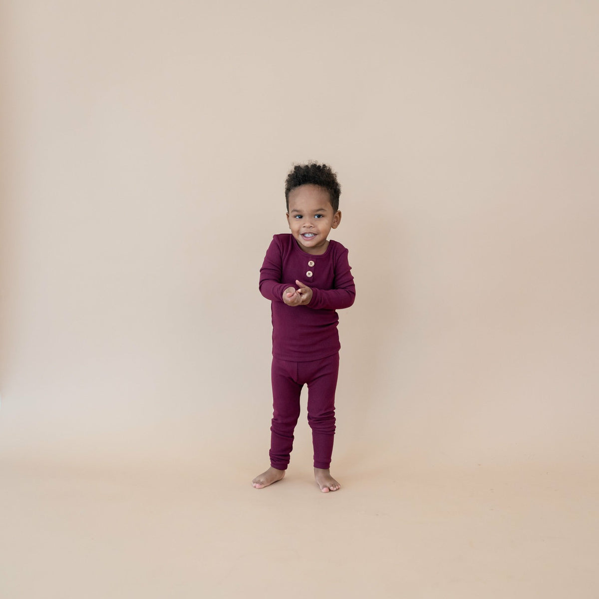 Kyte Baby Ribbed Henley Set in Burgundy