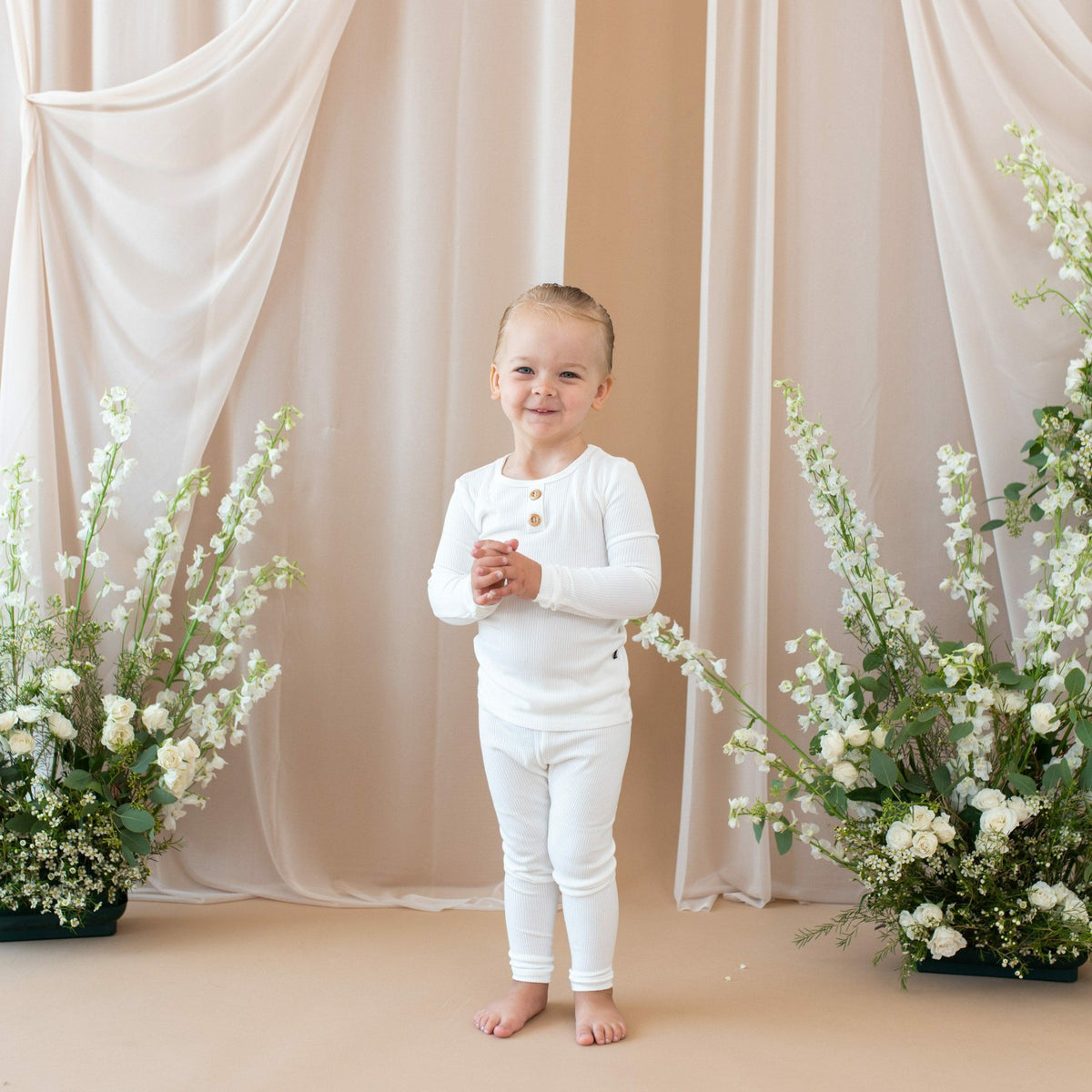 Kyte Baby Ribbed Henley Set in Cloud